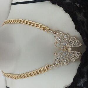 Natasha Goldtone  Rhinestone Butterfly Statement Necklace With Extender